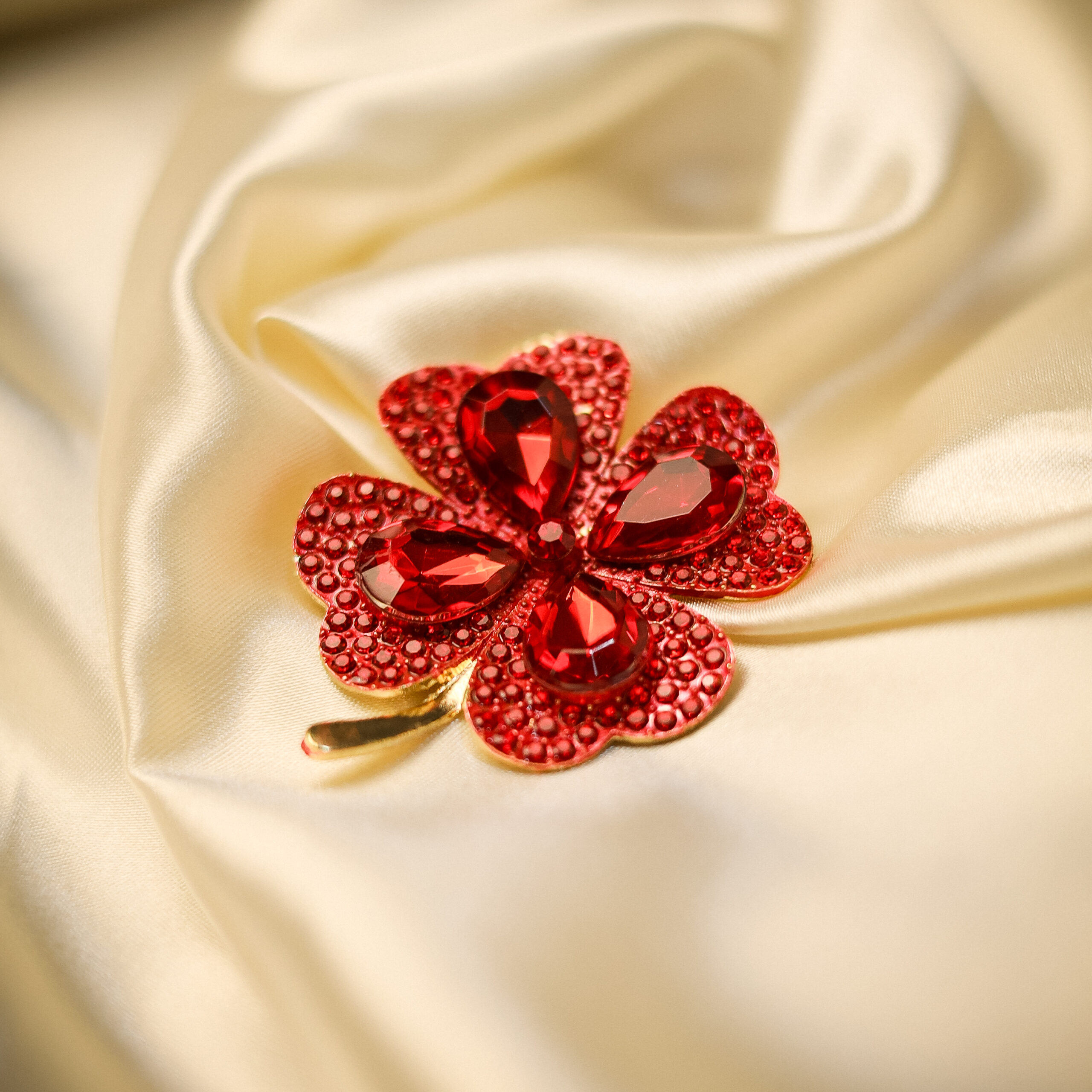 Ruby Clover Brooch